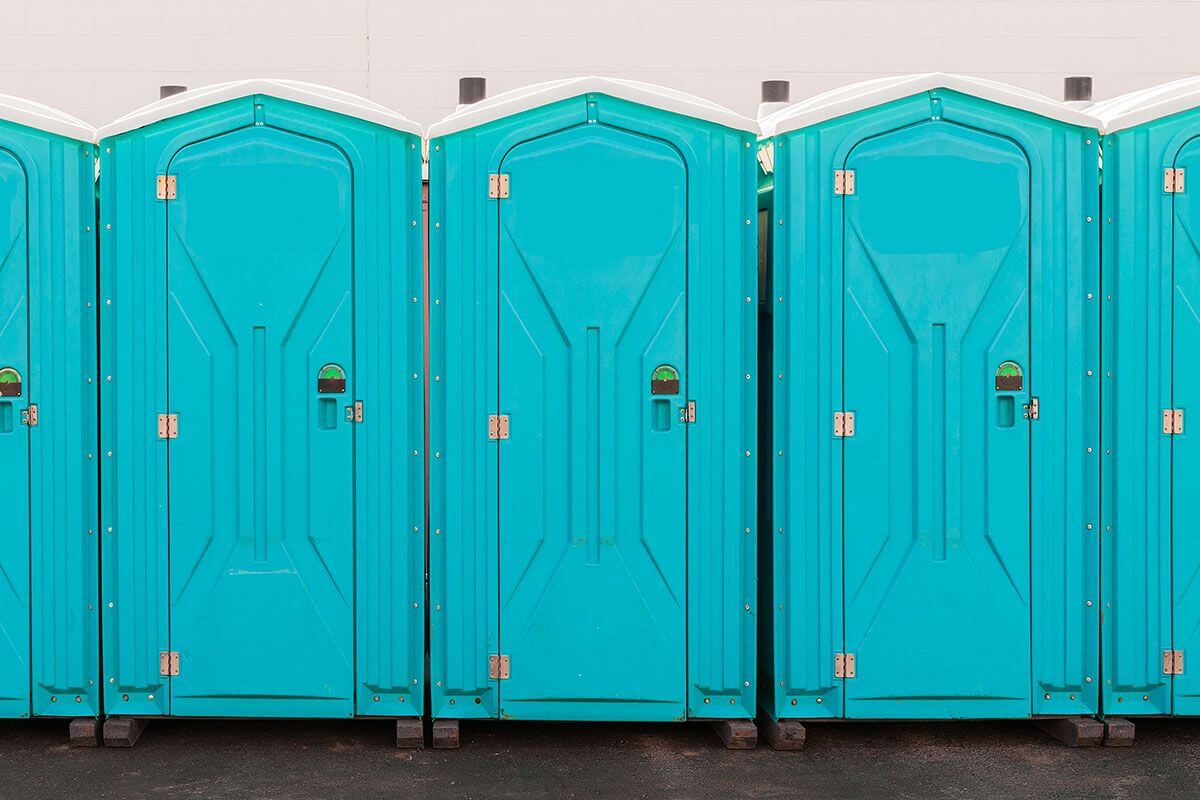 Industrial portable restroom units at a plant in Belleville, Illinois