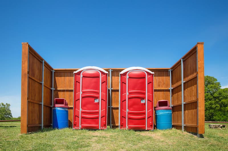 Short-term porta potty units staged for delivery in Belleville, Illinois